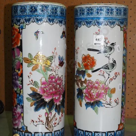 2x floral Asian canisters H-360