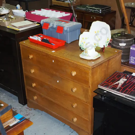 solid oak and rimu 4 drawer lowboy H-790 W-915 D-445