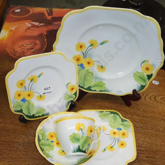 Grafton ware yellow floral trio, saucer, plate