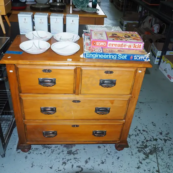 Edwardian kauri 4 drawer chest with drop metal handles and original locks - good condition - borer in back panel