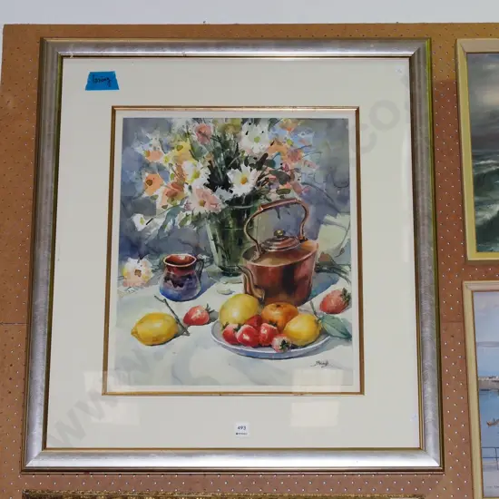 Ben Ho - framed watercolour - still life - foxing