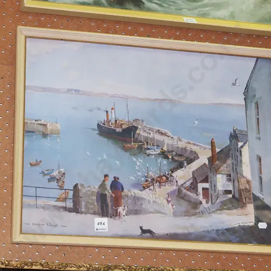 framed Vernon Ward print - village harbour