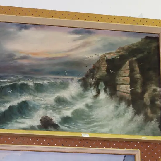 framed oil - coastal scene