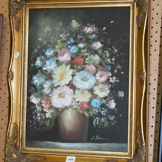 gilt framed oil on canvas - flowers