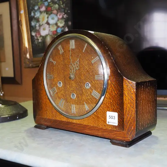 deco wood cased mantle clock