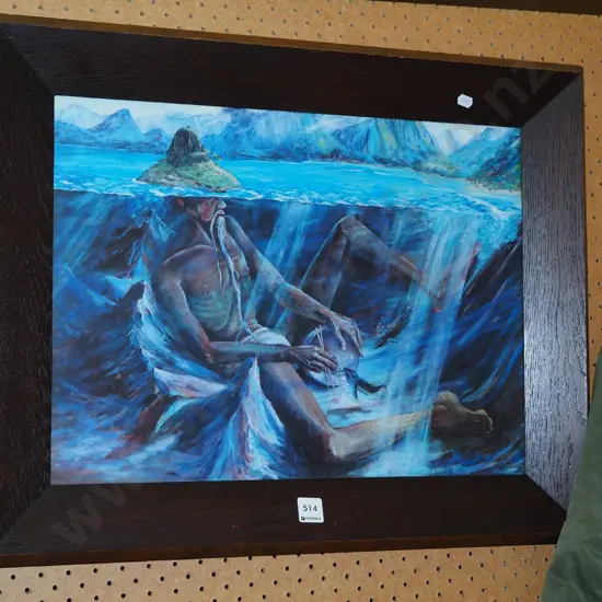 oak framed print - man sitting in sea