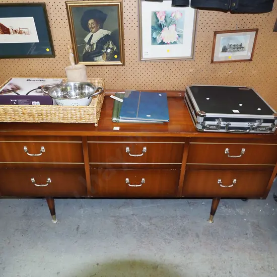 mahogany mid century 6 drawer low boy H-640 W-1375 D-410