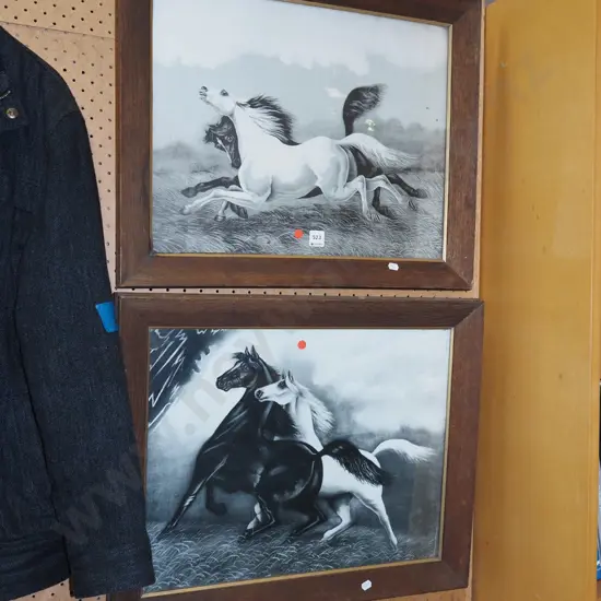 2x black and white horse prints - red dots