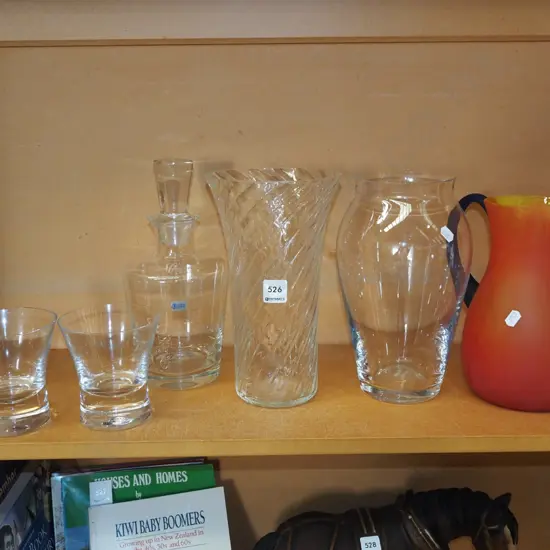 crystal decanter and 2 glasses, glass vase, water jug Tallest vase H-260