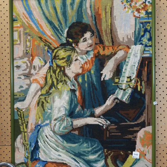 framed tapestry - piano player