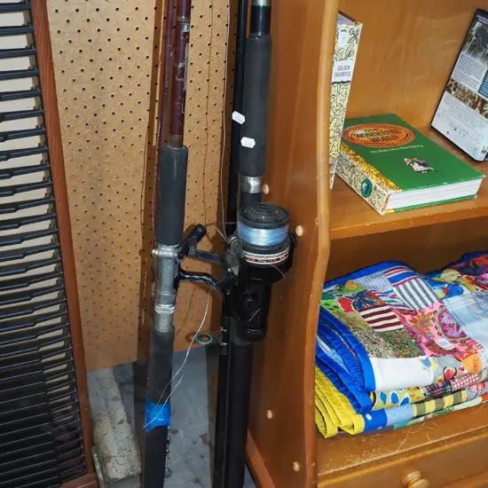 2x fishing rods, 1x reel