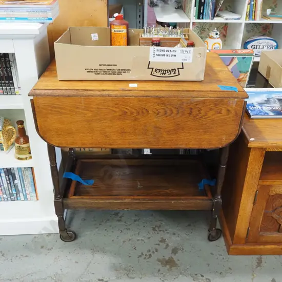 oak 2 tier dropside tea trolley