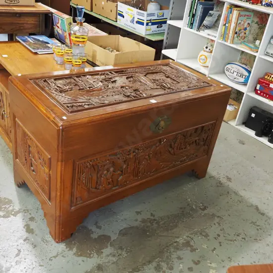 carved camphor wood chest H-615 W-1040 D-500