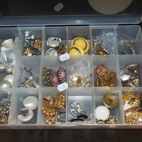 plastic organiser, costume jewellery