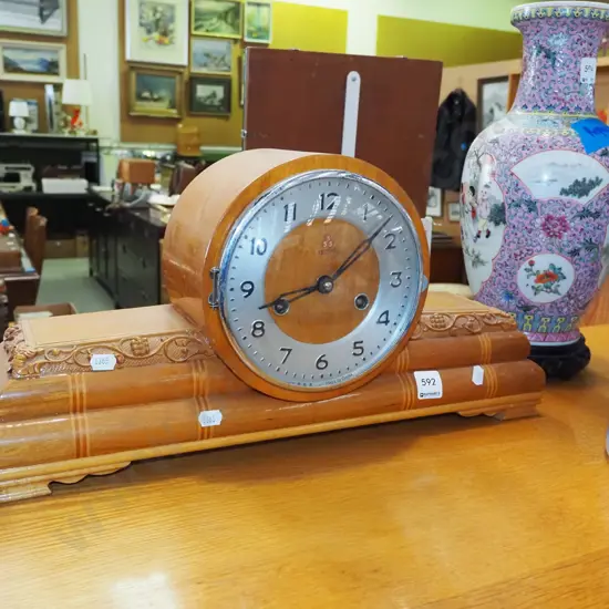 wood cased mantle clock