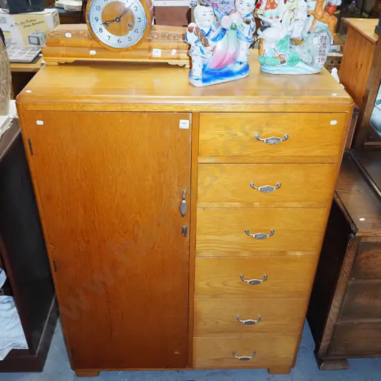 oak manrobe with 6 internal drawers H-1220 W-910 D-485