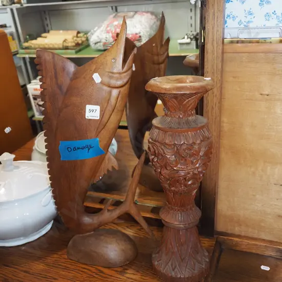 heavily carved wooden vase, wooden figurine H-490