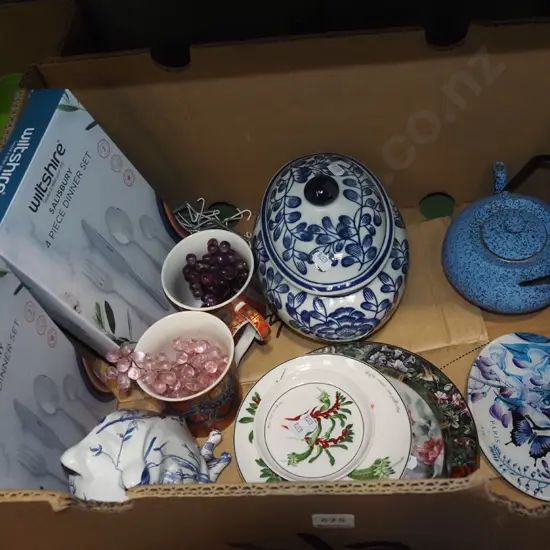 box; plates, lidded canister etc