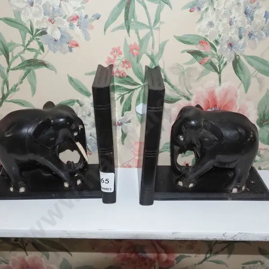2x ebony elephant bookends - some tusks missing