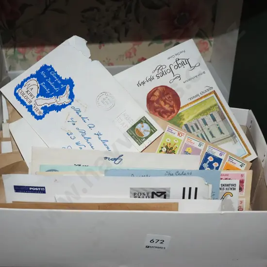 box; stamps, envelopes etc