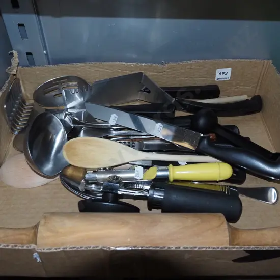 box of kitchen utensils