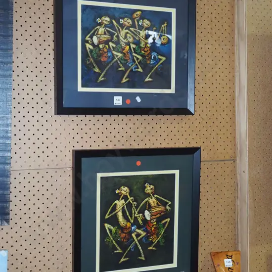 2x framed acrylics - red dots