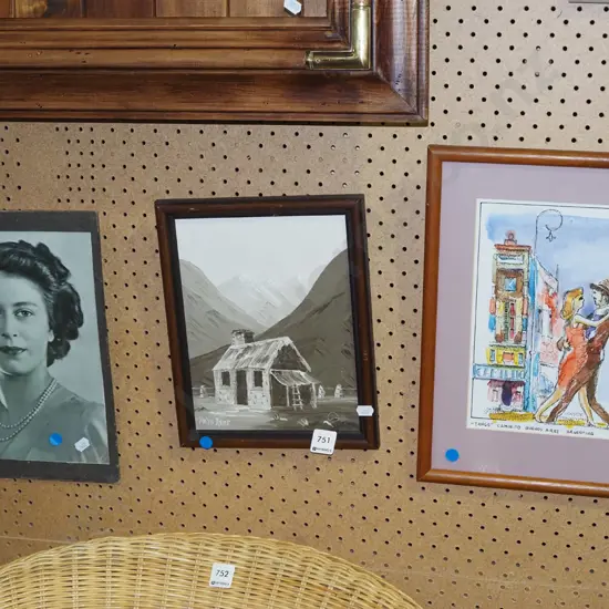 3x framed artworks - blue dots