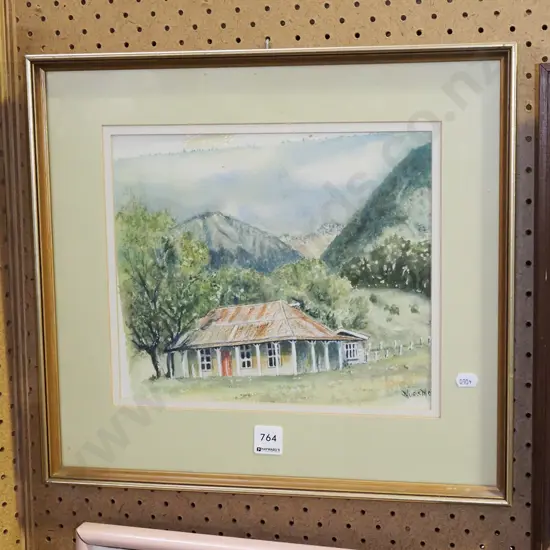 framed watercolour - farmhouse - frame needs attention