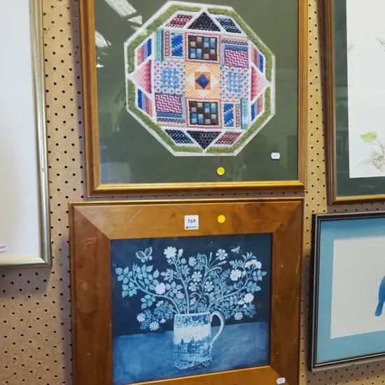 framed needlework, framed print - yellow dots