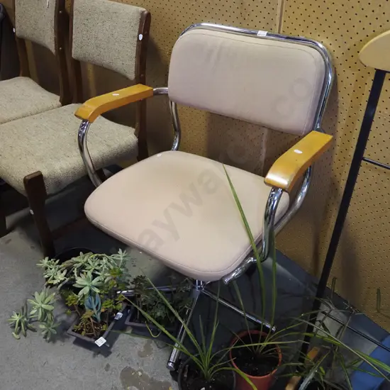 1980s chrome and wood office chair