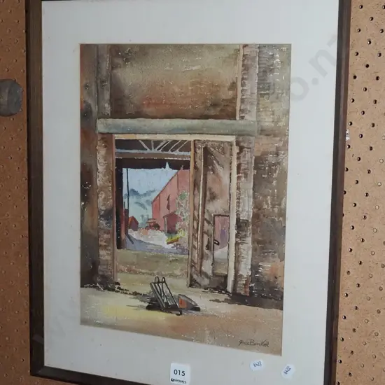 framed John Brickell watercolour - buildings - significant foxing