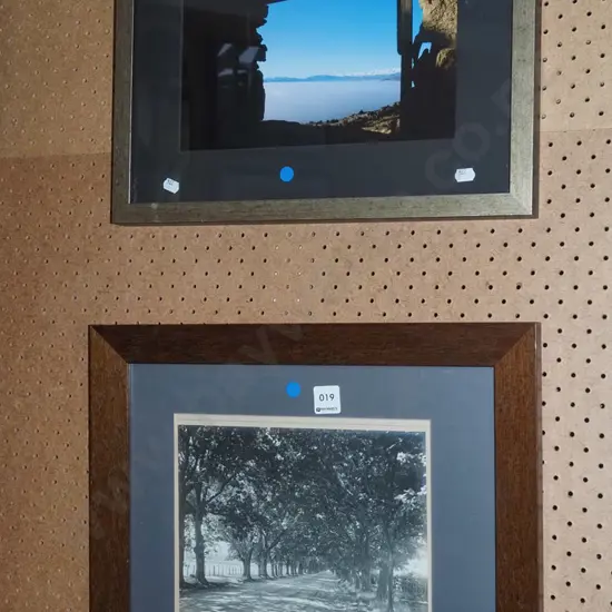 2x framed photos - blue dots