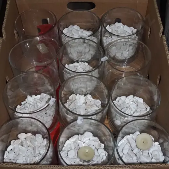 box; tea lights candles, holders etc