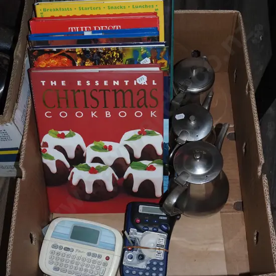 box; cookbooks, label makers, teapots etc