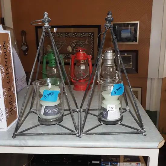 2x hanging candle holders, LED wax candles