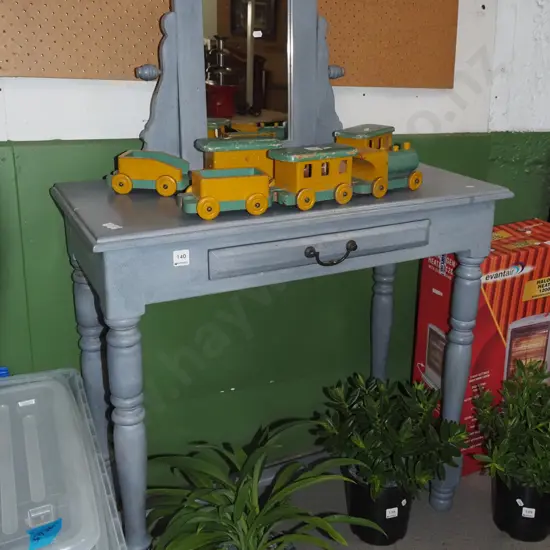 painted wooden refectory single drawer hall table with cheval mirror  H1180 W800 D380