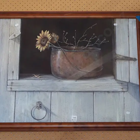 framed print- copper pail, sunflowers