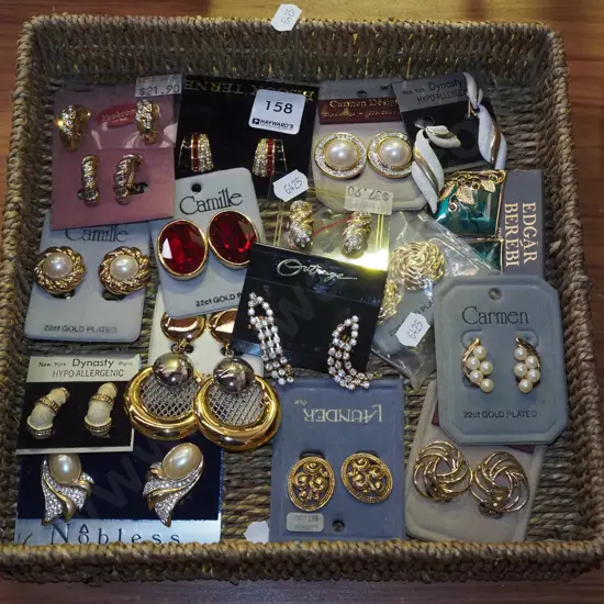 tray of costume earrings - clip ons