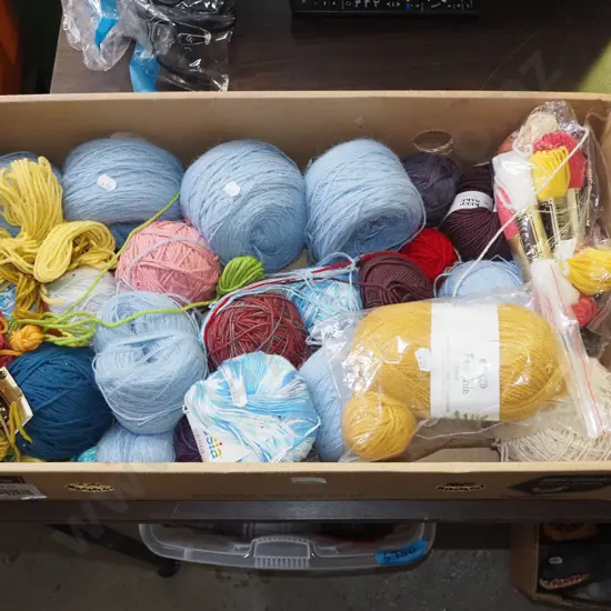 box of knitting yarns