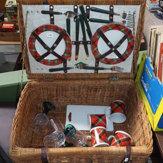 cane hamper and contents