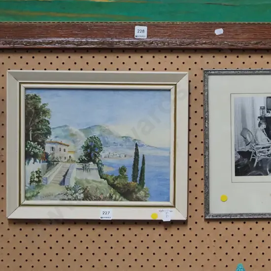 2x framed photos, watercolour - yellow dots