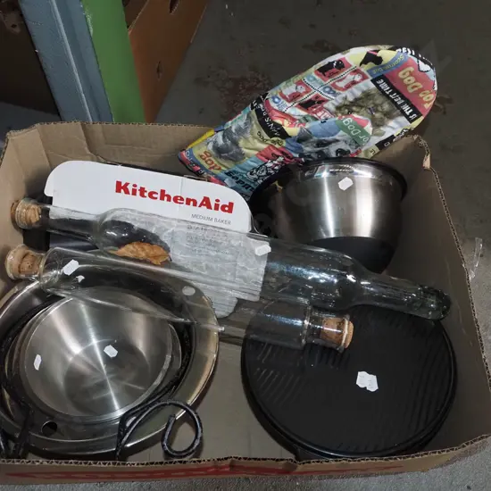 box; mixing bowls, baking dishes etc
