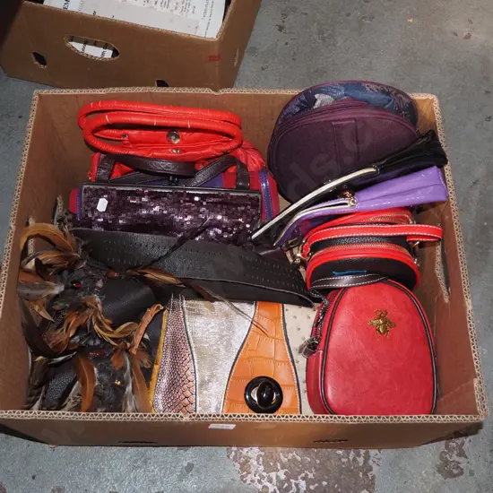 box; various hand bags, purses