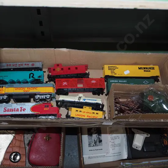 train set, locomotive, rolling stock, various layout items