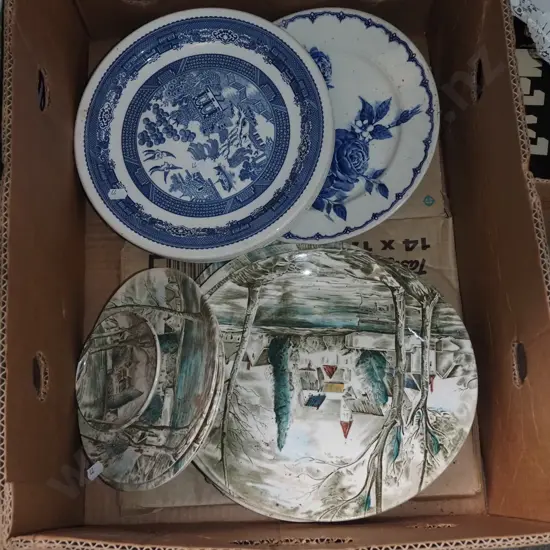 box; willow pattern plates, Johnson  Bros etc