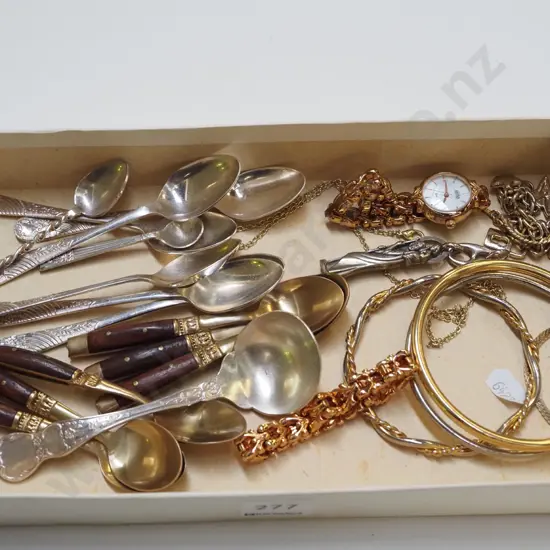 box; bangles, wristwatch, teaspoons etc