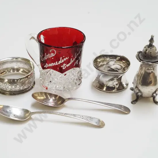 stirling silver napkin rings, teaspoons etc
