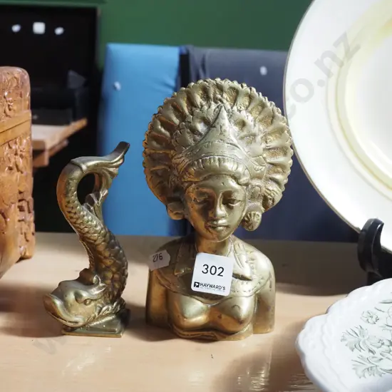 heavy cast brass bust, fish figurine H175