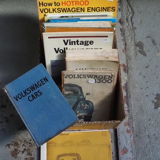 box; VW car books, manuals