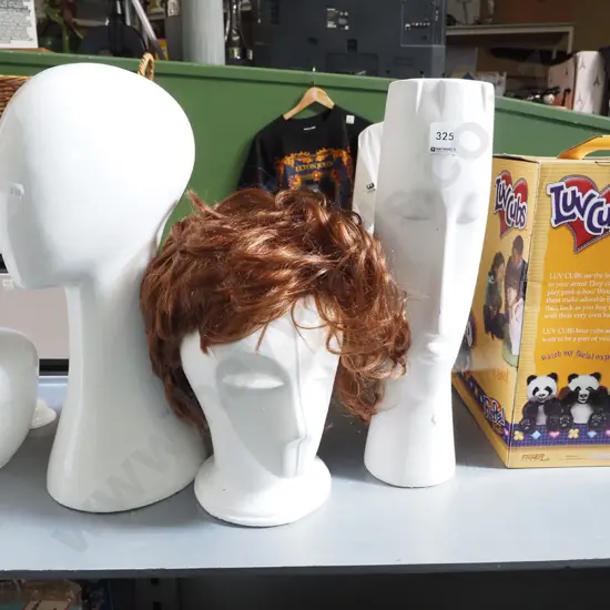 vase, ceramic head, polystyrene head, wig